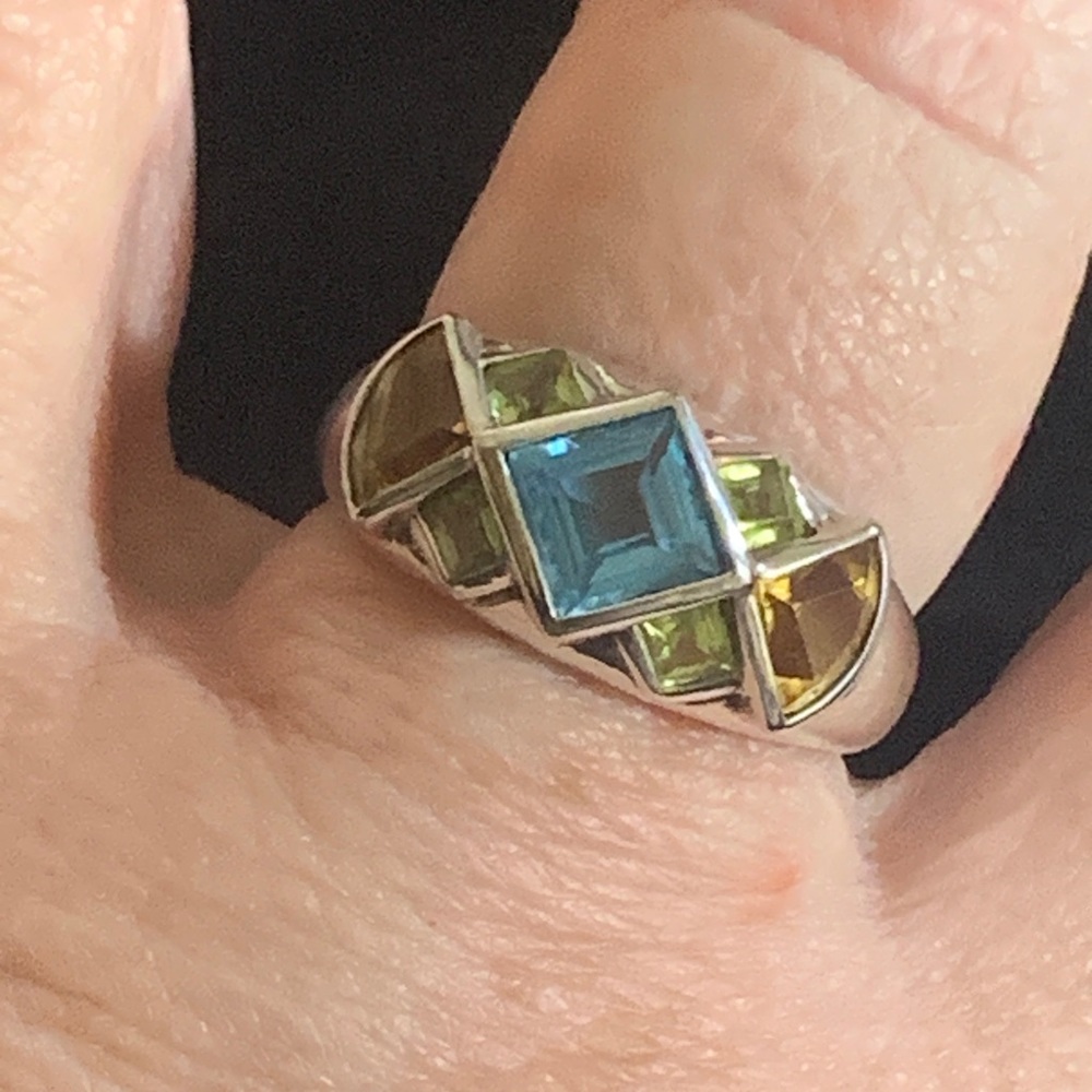 Sterling Silver Blue Topaz Ring with Gemstone Accents Size 8.5